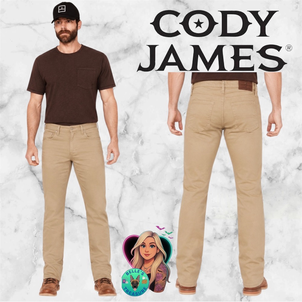 Cody James Jeans Mens 40x32 Tan Khaki Denim Slim Straight Leg Stretch Pants Work